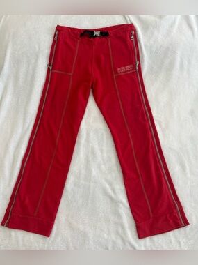 Vintage Marithe Francois Girbaud Red Sweat Pants with Webbing Buckle & Zippers
